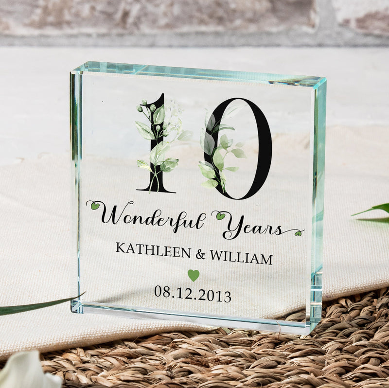10th Wedding Anniversary Wonderful Years Crystal Glass Ornament
