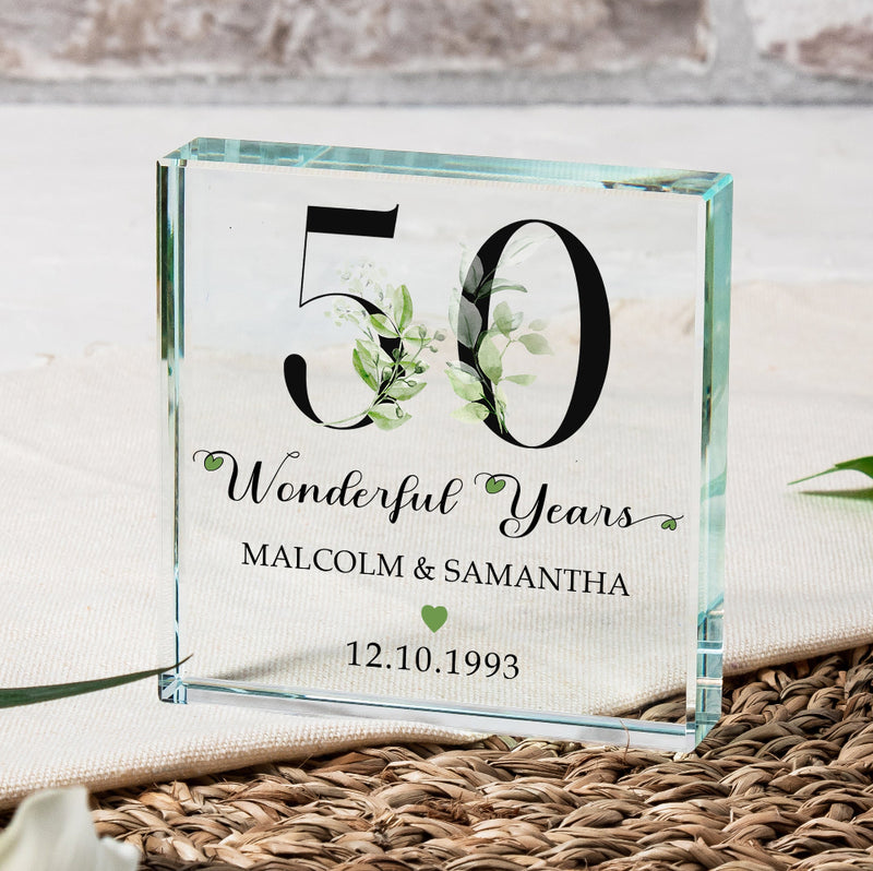 50th Wedding Anniversary Wonderful Years Crystal Glass Ornament