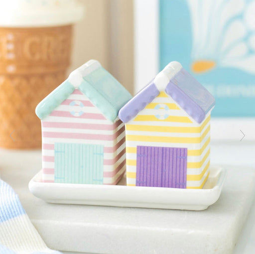 Pastel Beach Hut Salt and Pepper Shakers - Seaside Kitchen Decor