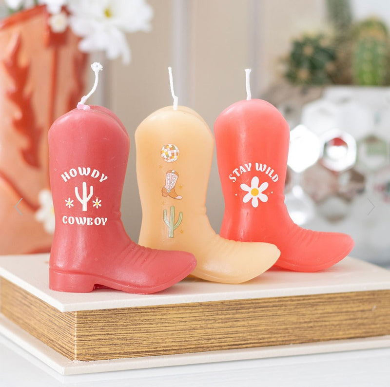 Set of 3 Cowboy Boot Shaped Candles