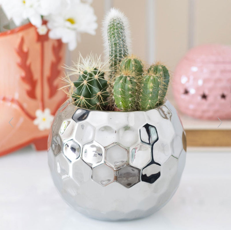 Silver Disco Ball Shaped Vase