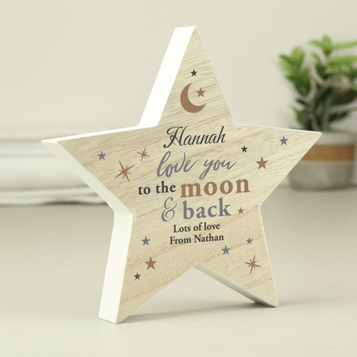 Personalised I Love You To The Moon & Back Wooden Star Ornament