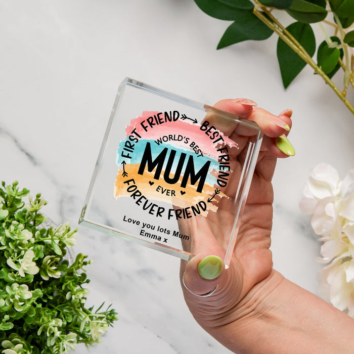 Worlds Best Mum Ever Forever Friend Crystal Glass Ornament