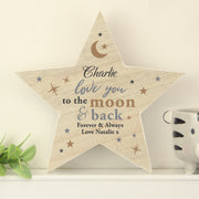 Personalised I Love You To The Moon & Back Wooden Star Ornament