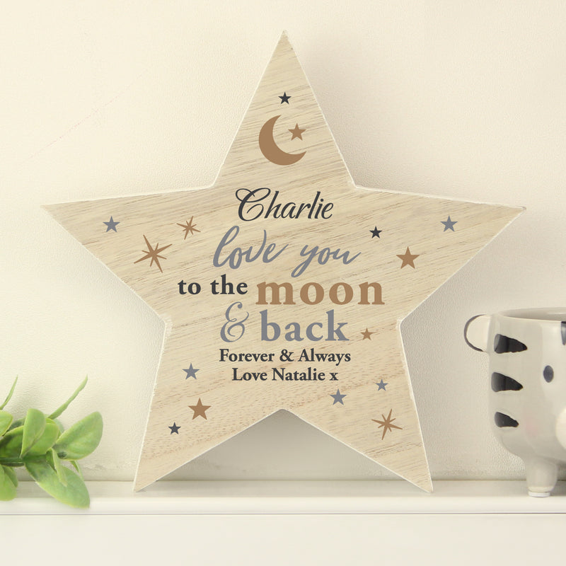 Personalised I Love You To The Moon & Back Wooden Star Ornament