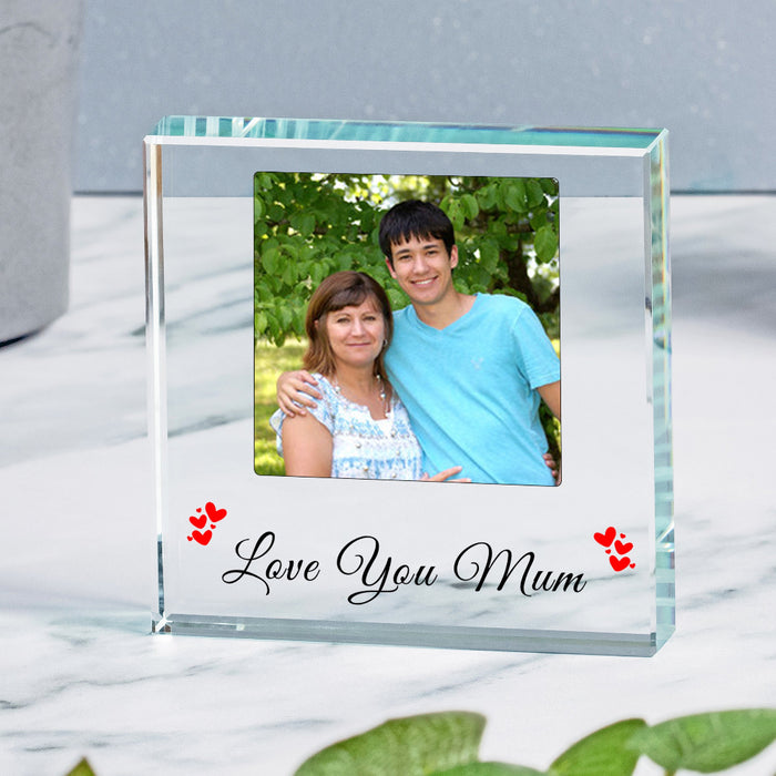 Love You Mum Photo Upload Crystal Glass Ornament