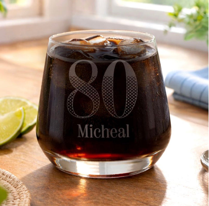 Personalised Whisky Glass 80th Birthday With Name - Gift Boxed
