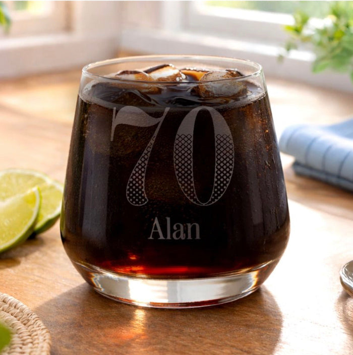 Personalised Whisky Glass 70th Birthday With Name - Gift Boxed