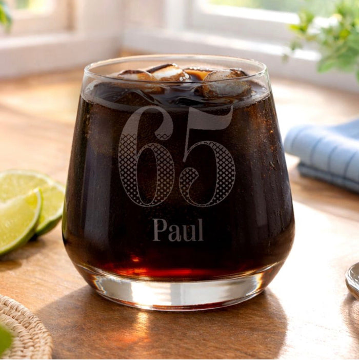 Personalised Whisky Glass 65th Birthday With Name - Gift Boxed