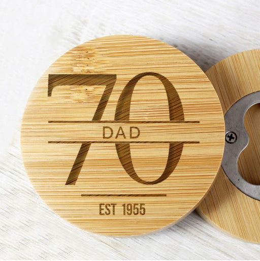Personalised 70th Birthday Bamboo Bottle Opener Coaster