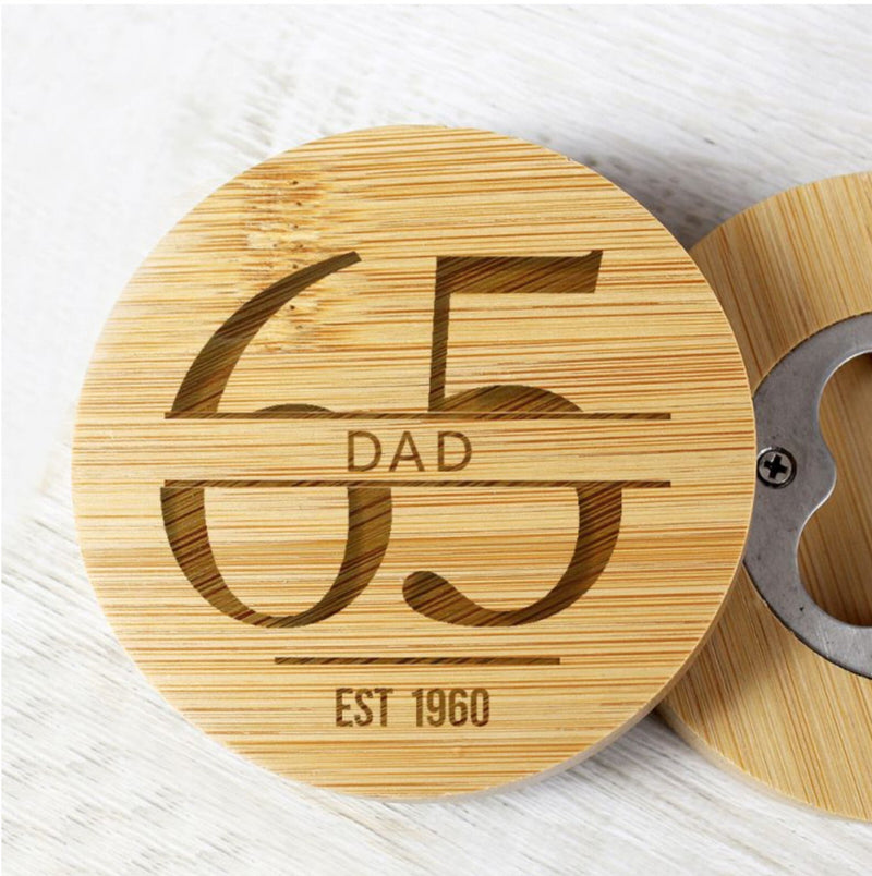 Personalised 65th Birthday Bamboo Bottle Opener Coaster