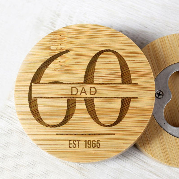 Personalised 60th Birthday Bamboo Bottle Opener Coaster