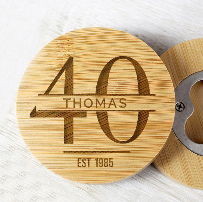 Personalised 40th Birthday Bamboo Bottle Opener Coaster
