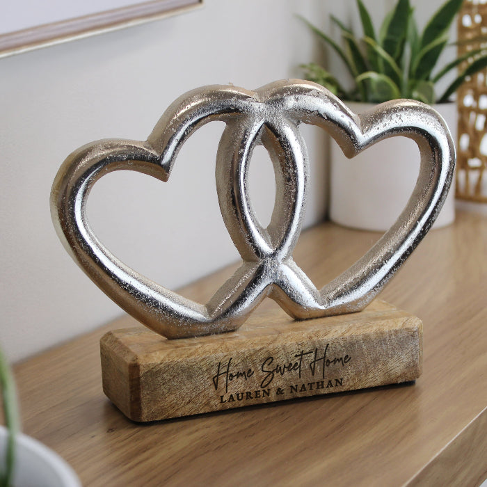 Personalised Wedding Double Heart Standing Ornament