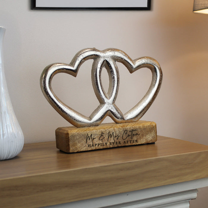 Personalised Wedding Double Heart Standing Ornament