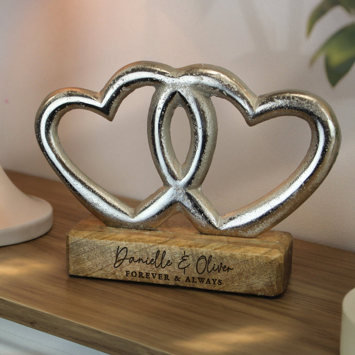 Personalised Wedding Double Heart Standing Ornament