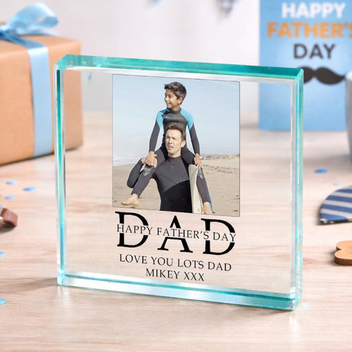 DAD Happy Fathers Day Gift Photo Upload Glass Block