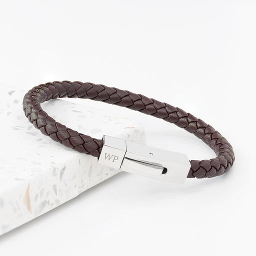 Personalised Men's Brown Leather Contemporary Clasp Bracelet