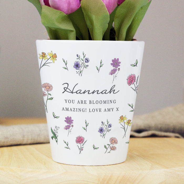 Personalised Wild Flowers Plant Pot - Any Message