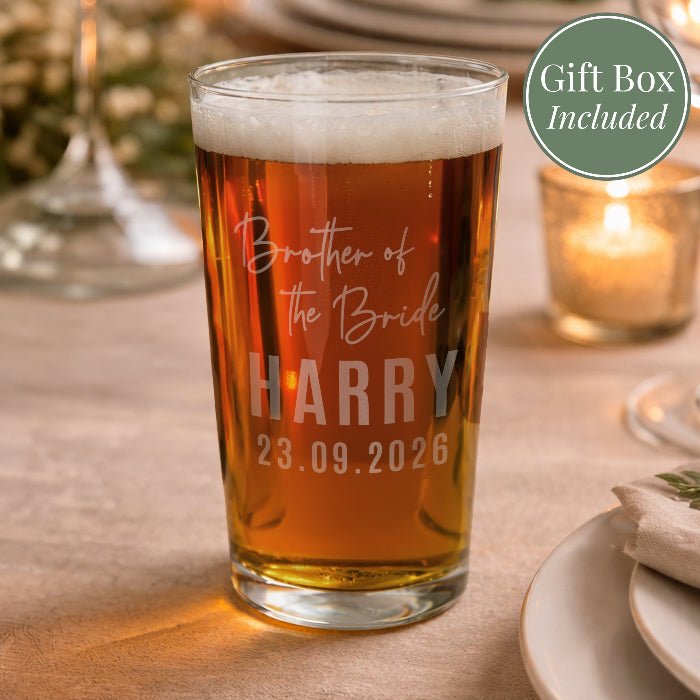 Personalised Wedding Pint Glass for Groomsman - Gift Boxed