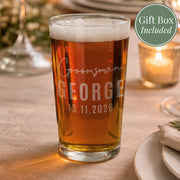 Personalised Wedding Pint Glass for Groomsman - Gift Boxed