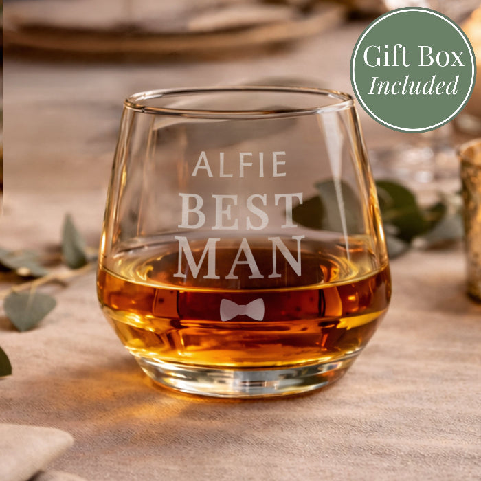 Personalised Wedding Whisky Tumbler Glass for Groomsman - Gift Boxed