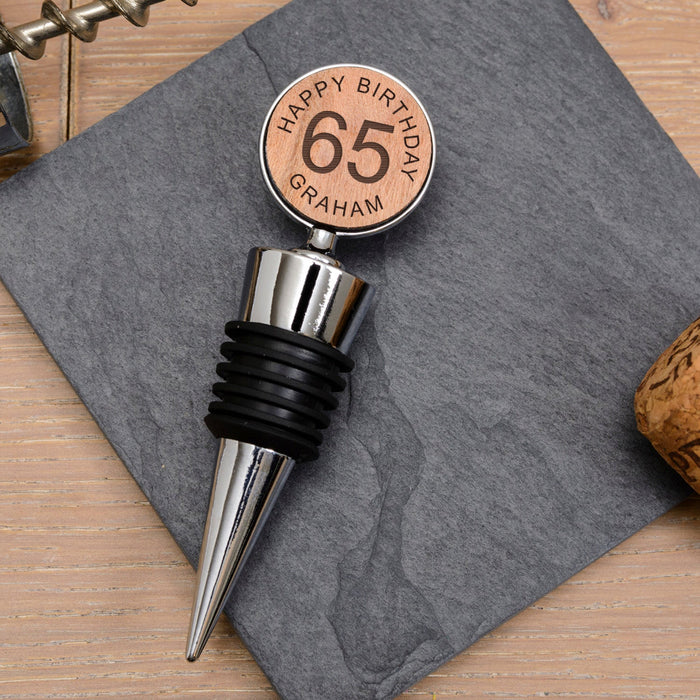 Personalised 65th Birthday Bottle Stopper - Cherrywood