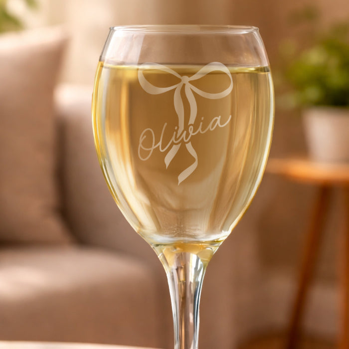 Personalised Bow Wine Glass With Name