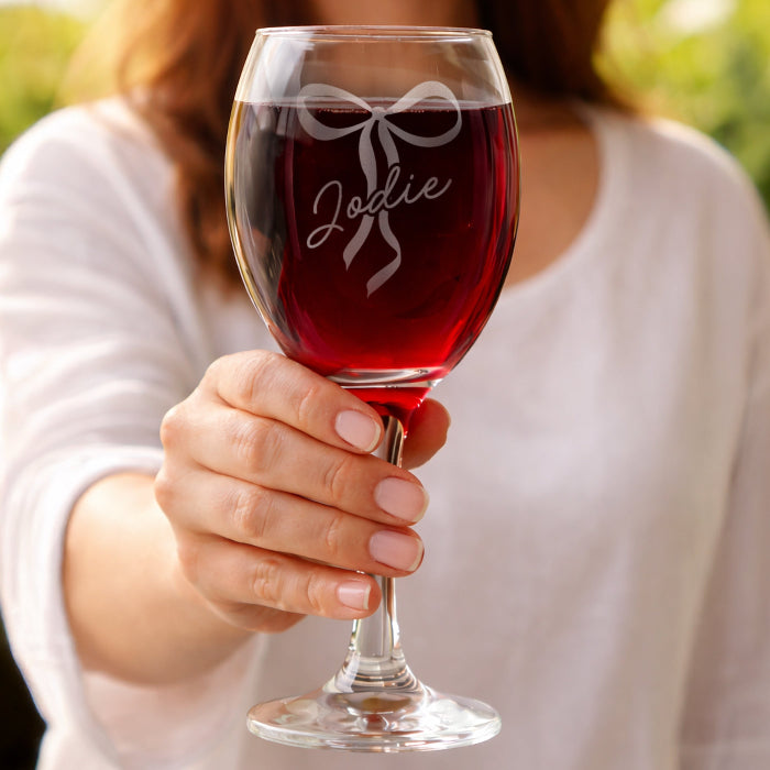 Personalised Bow Wine Glass With Name