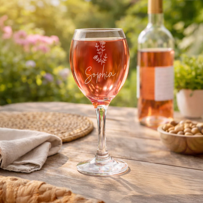 Personalised Flower Motif Wine Glass With Name