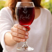 Personalised Flower Motif Wine Glass With Name