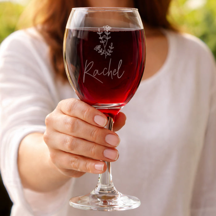 Personalised Flower Motif Wine Glass With Name