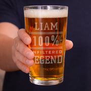 Personalised 100% Unfiltered Legend Pint Glass With Name