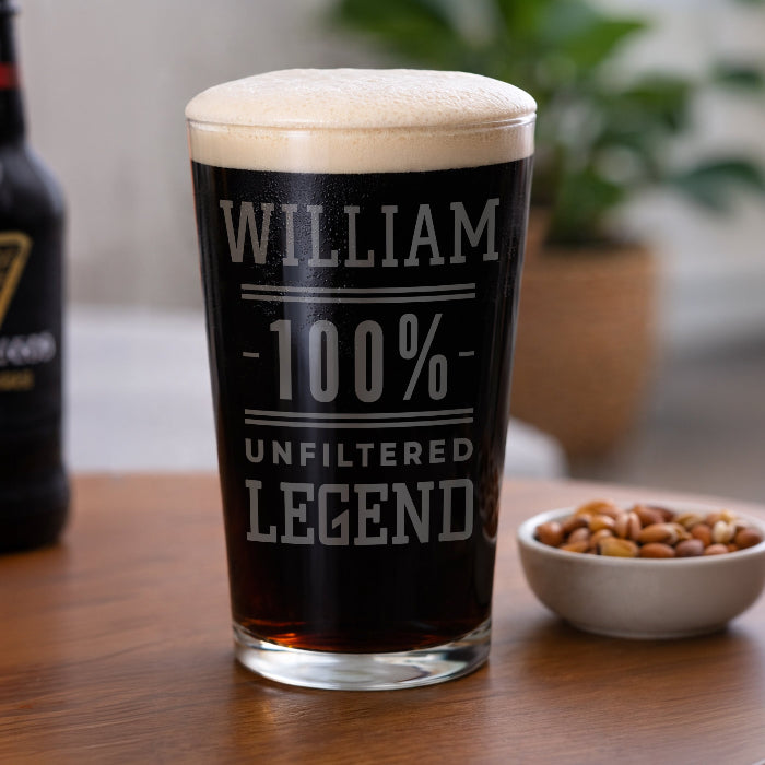 Personalised 100% Unfiltered Legend Pint Glass With Name