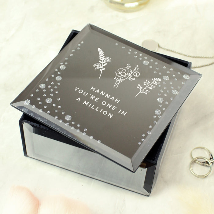 Personalised Floral Flower Diamante Mirrored Trinket Box