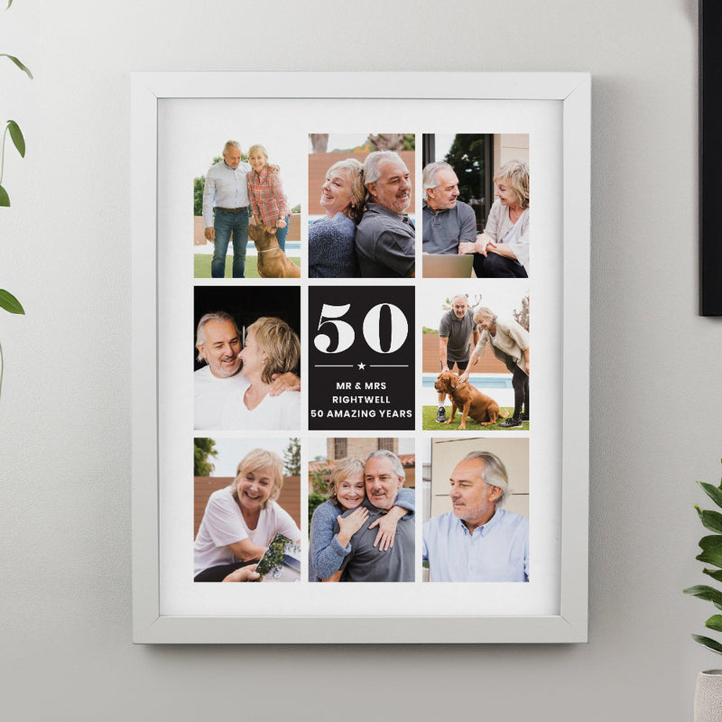 Personalised 50th Anniversary Multi Photo Upload White Framed