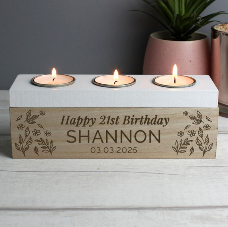 Personalised 21st Birthday Floral Triple Tea Light Box