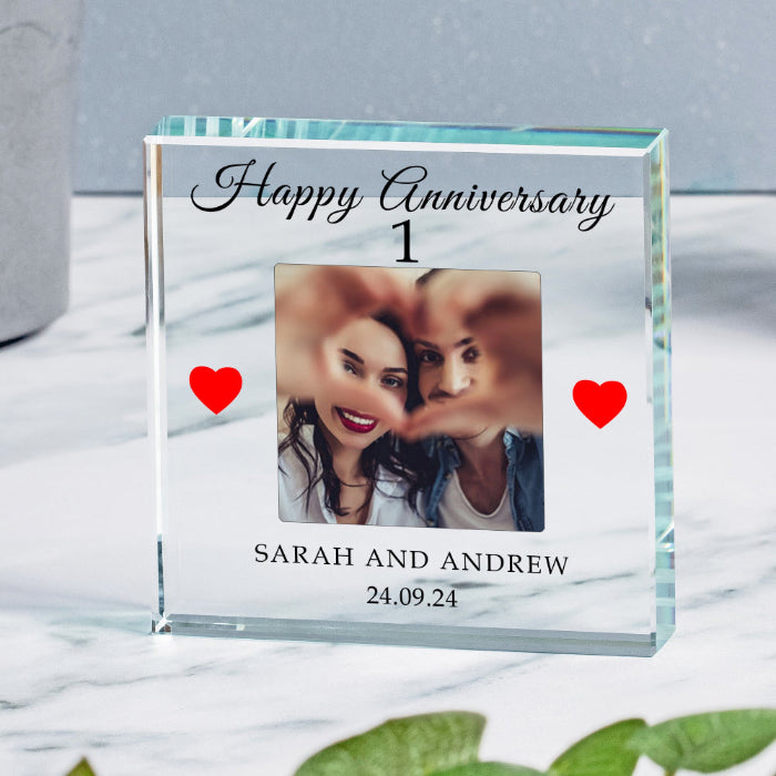Personalised 1st Wedding Anniversary Photo Crystal Glass Ornament