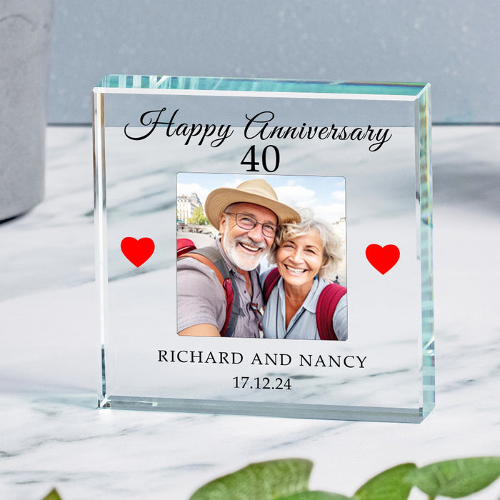 Personalised 40th Wedding Anniversary Photo Crystal Glass Ornament