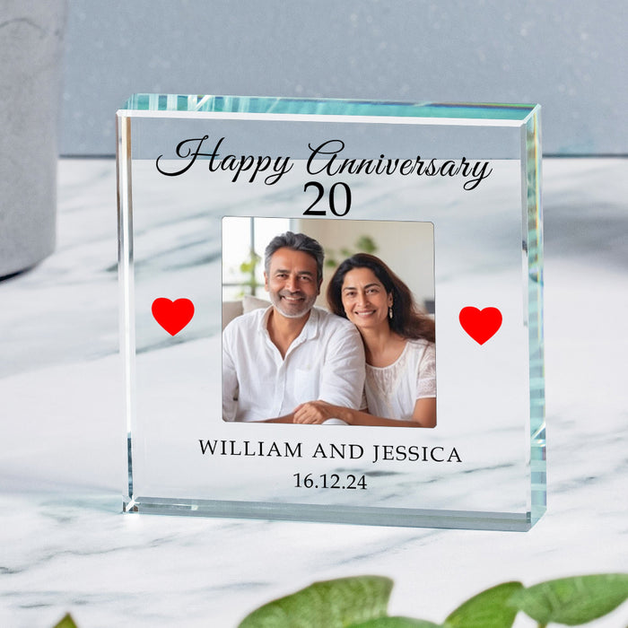 Personalised 20th Wedding Anniversary Photo Crystal Glass Ornament