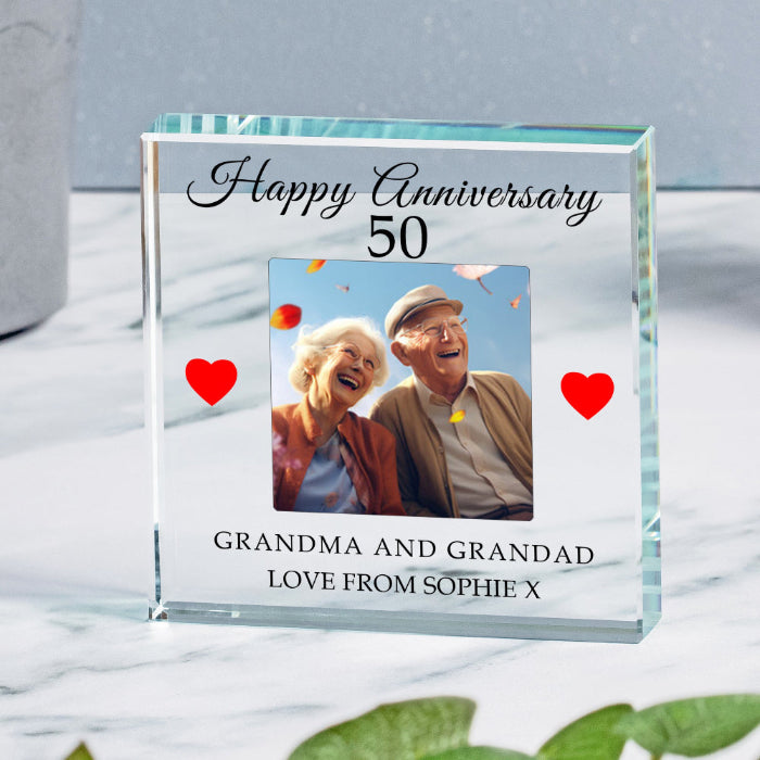 Personalised 50th Wedding Anniversary Photo Glass Block | Paperweight