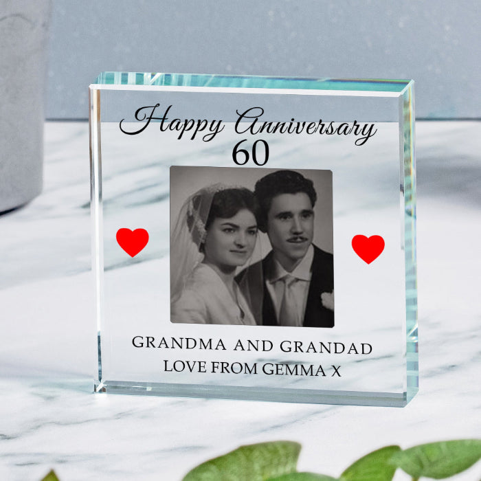 Personalised 60th Wedding Anniversary Photo Glass Block | Paperweight