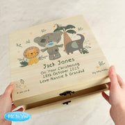 Personalised Tiny Tatty Teddy Jungle Animals Christening Keepsake Box