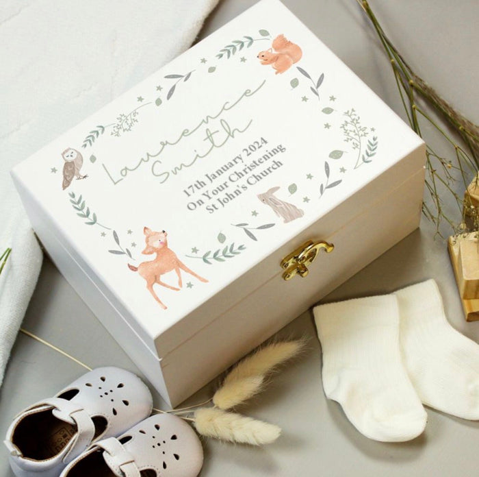 Personalised Woodland Animal Christening Keepsake Box