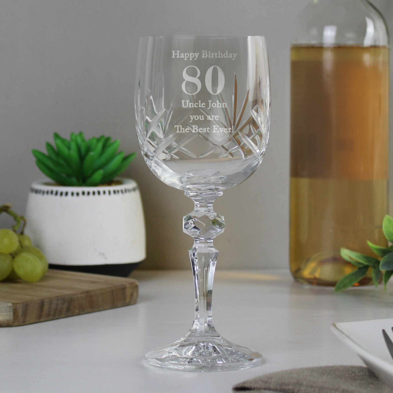 Engraved 80th Birthday Cut Crystal Wine Glass