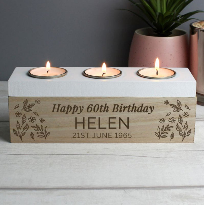 Personalised 60th Birthday Floral Triple Tea Light Box