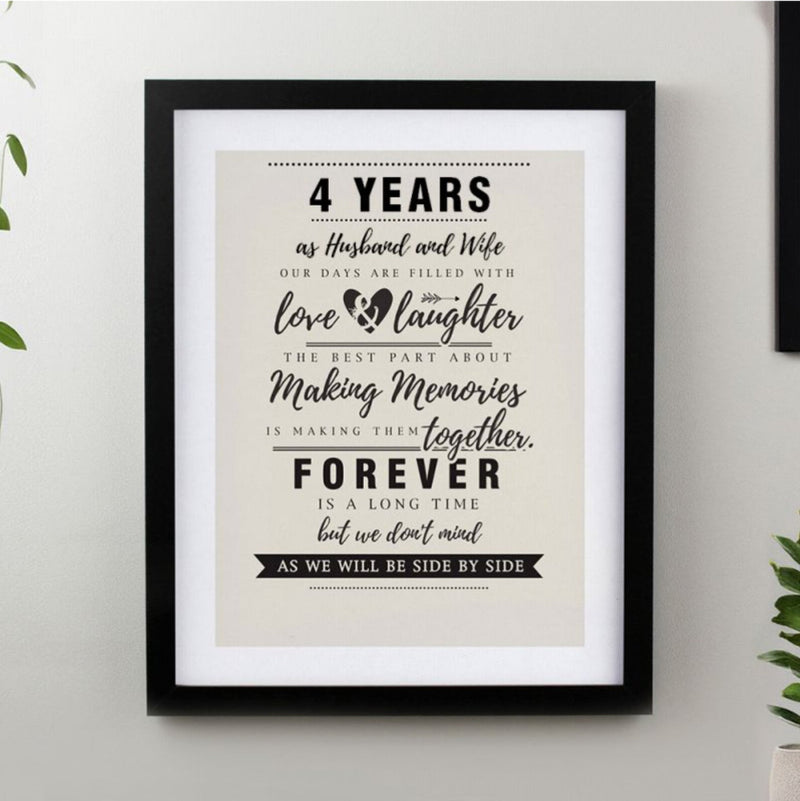 4th Anniversary Black Framed Print