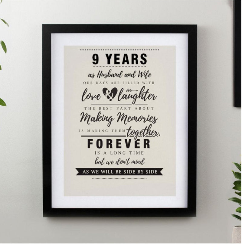 9th Anniversary Black Framed Print