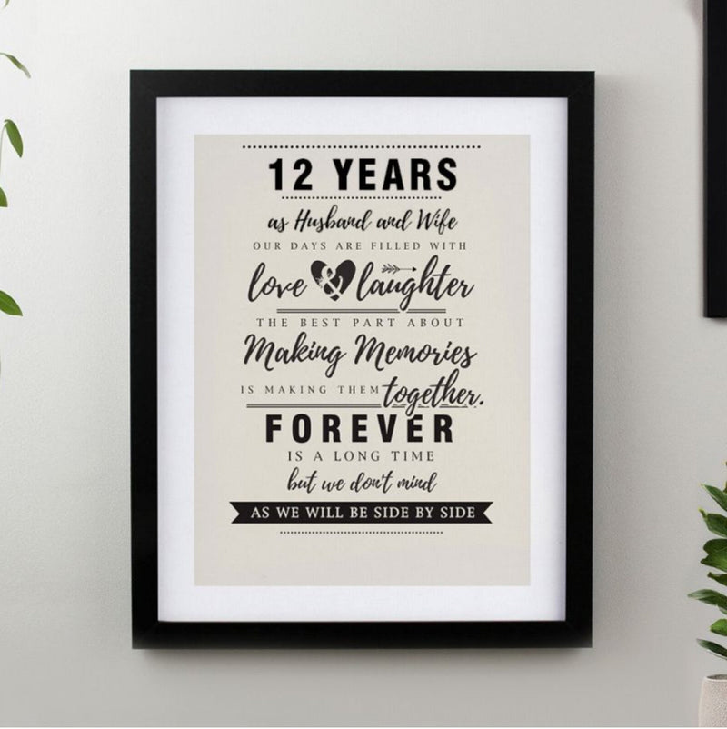 12th Anniversary Black Framed Print