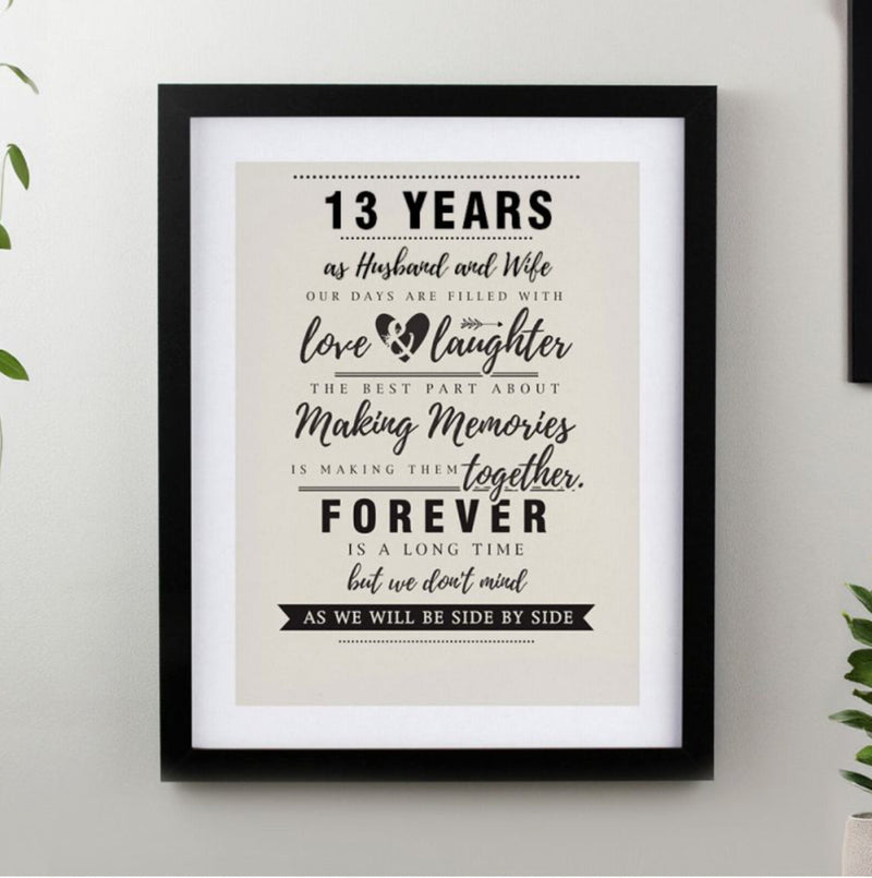 13th Anniversary Black Framed Print